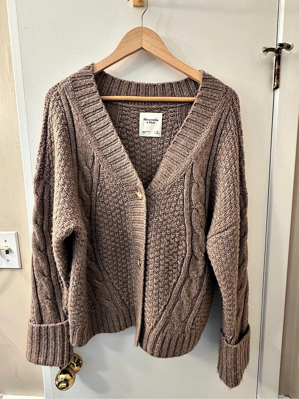 Abercrombie & Fitch Cable Knit Cardigan in Brown